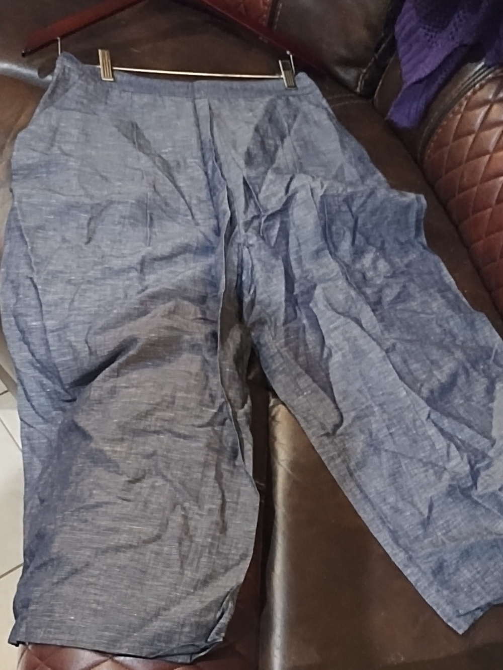 Zara Basic Blue Casual Linen-Blend Cropped Wide Leg Pants